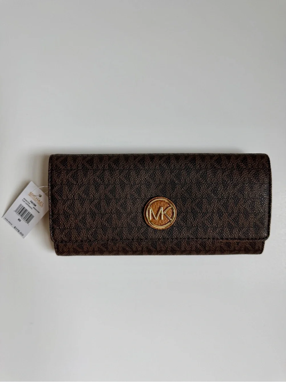 Michael Kors Fulton Continental Flap Wallet - Brown Monogram & Gold Emblem NWT